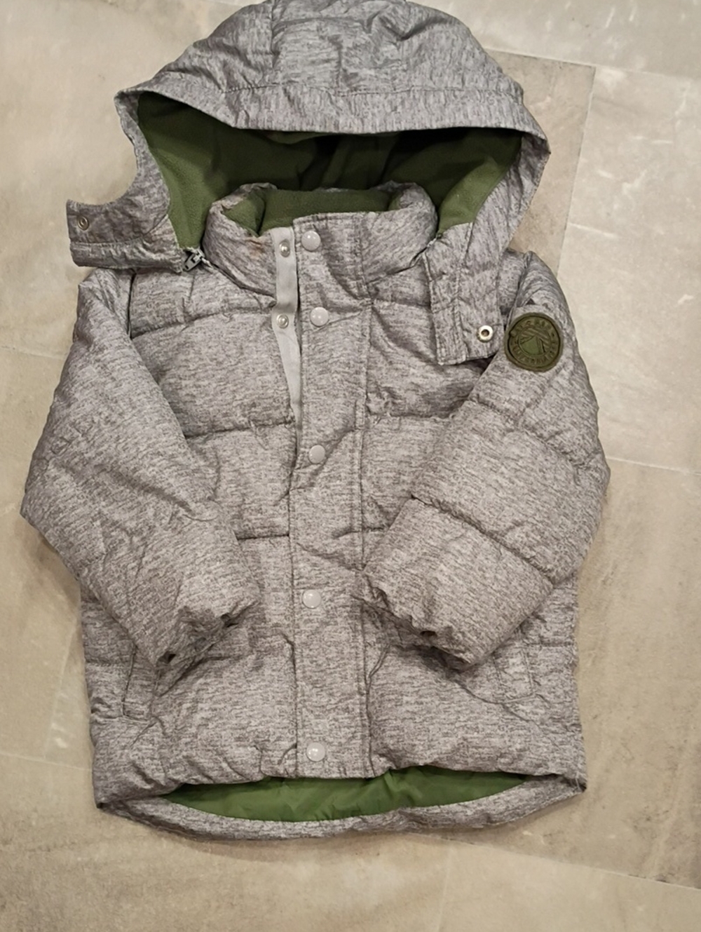 GAP Gray Puffer Jacket with Green Lining - Hooded Kids Coat